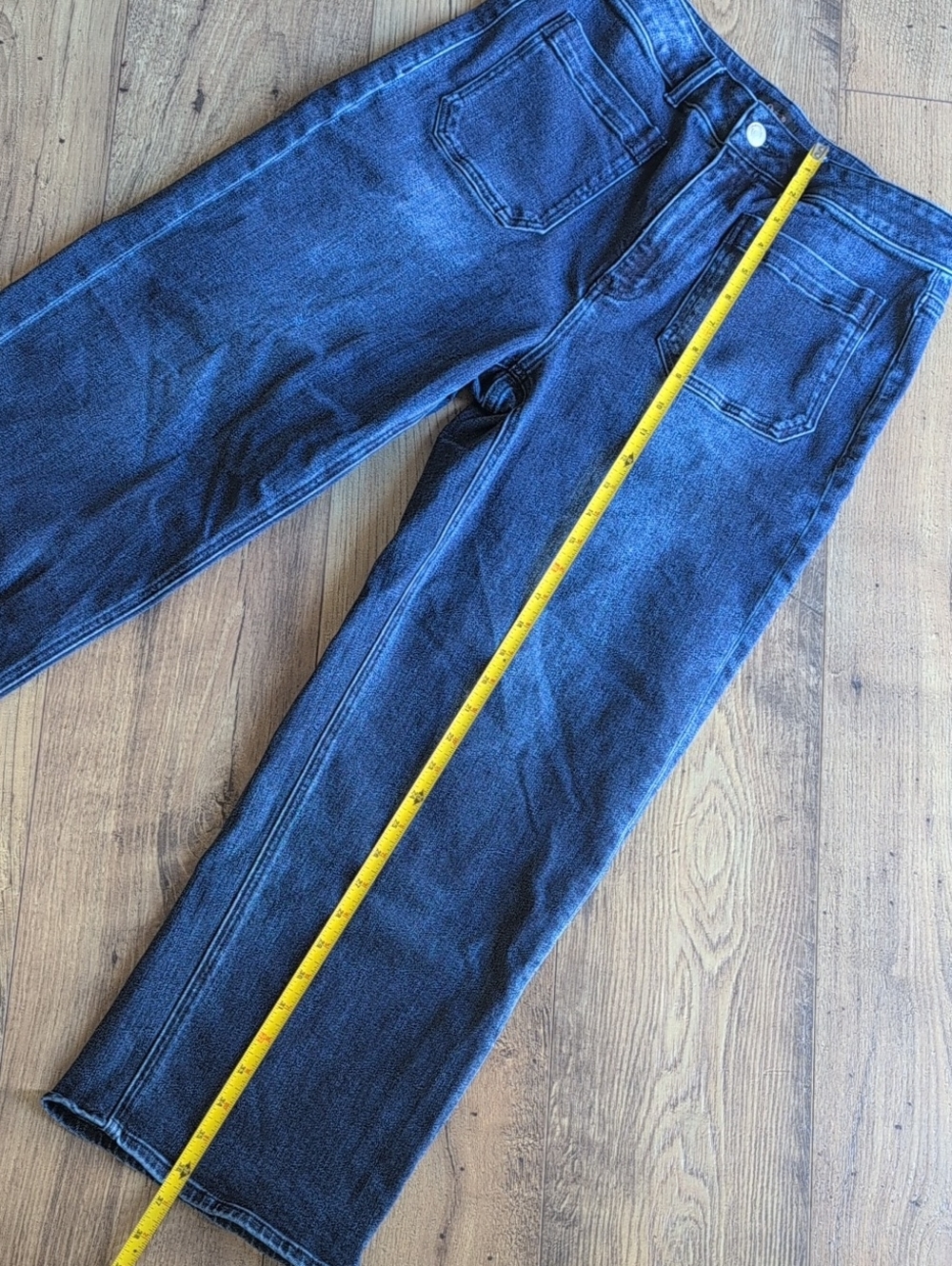 Quince Jeans Stretch High Rise Patch Pocket Wide Leg Size 31, Dark Blue Wash - Picture 4 of 13